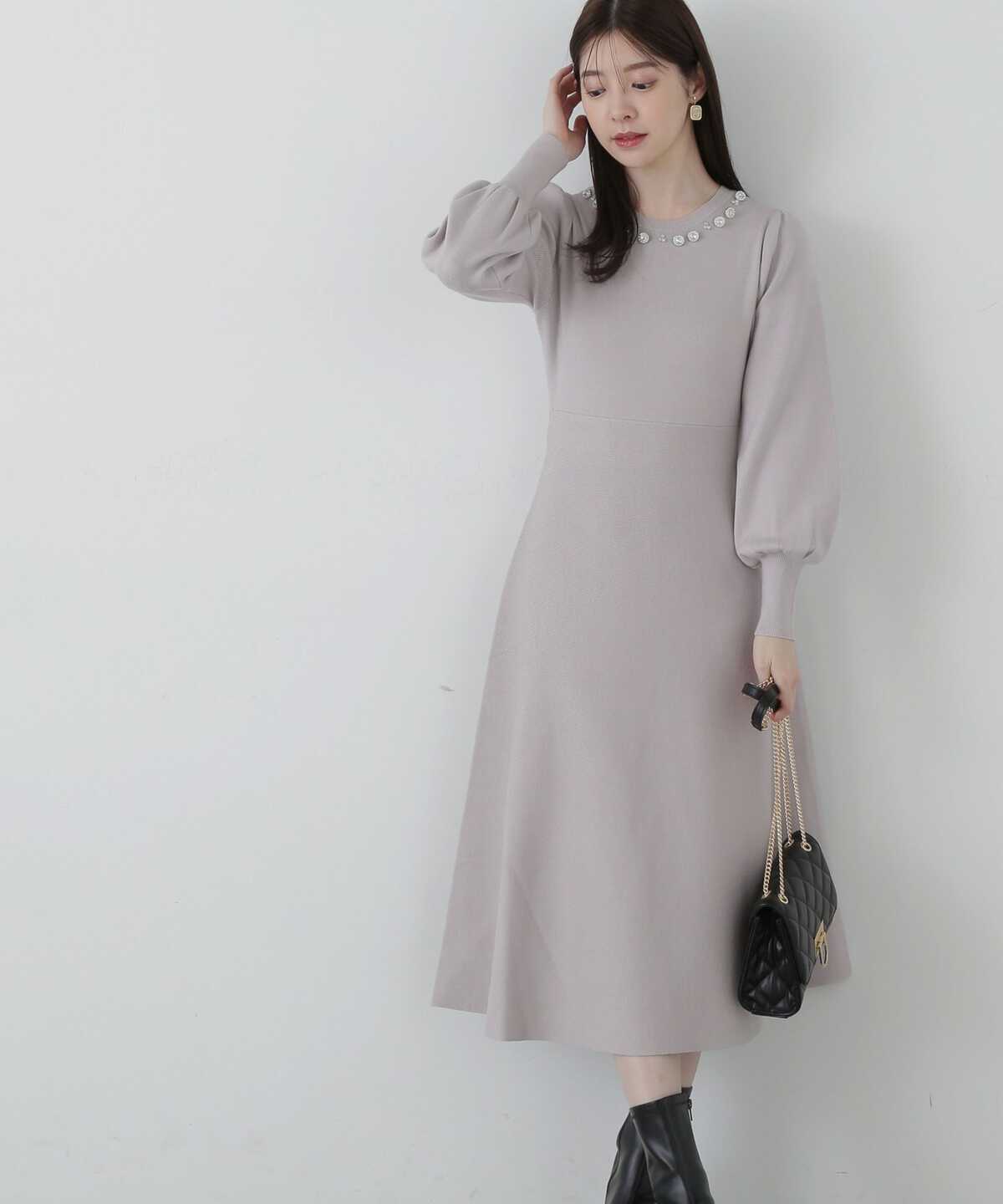 フラワービジューニットワンピース | PROPORTION BODY DRESSING 