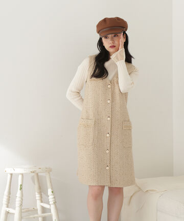 ミックスツイード　ジレワンピース
