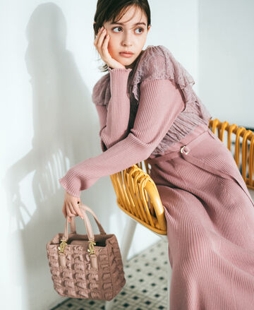  【先行予約11月中旬-11月下旬入荷予定】レースレイヤードニットドレス