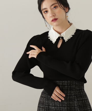 襟付きリブニット