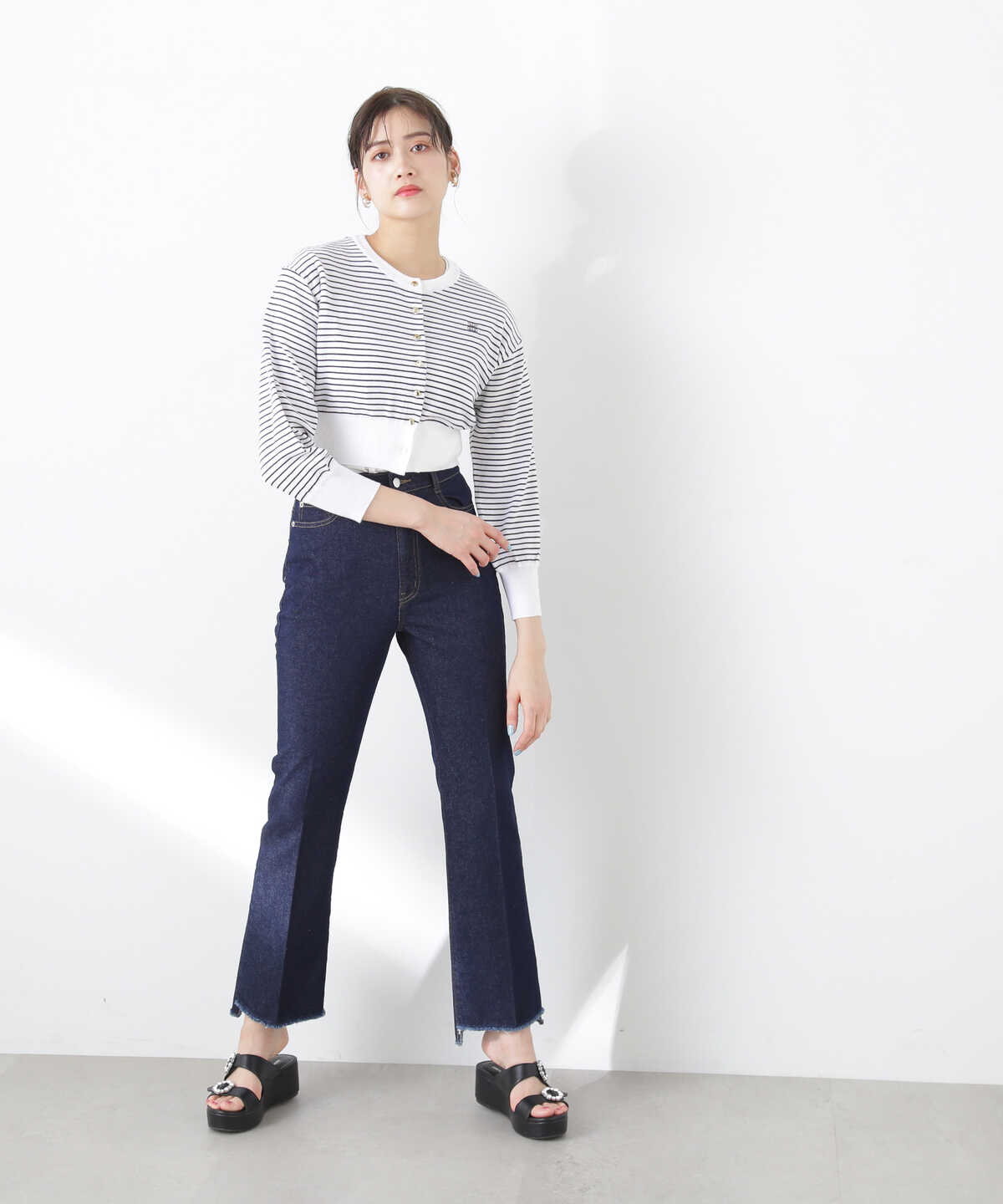 センタープレスハイウエストデニムパンツ