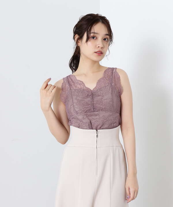 JILL STUART レース素材チュニックタンクトップ ネイビー S