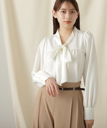 【先行予約10月上旬-10月中旬入荷予定】ボウタイサテンブラウス