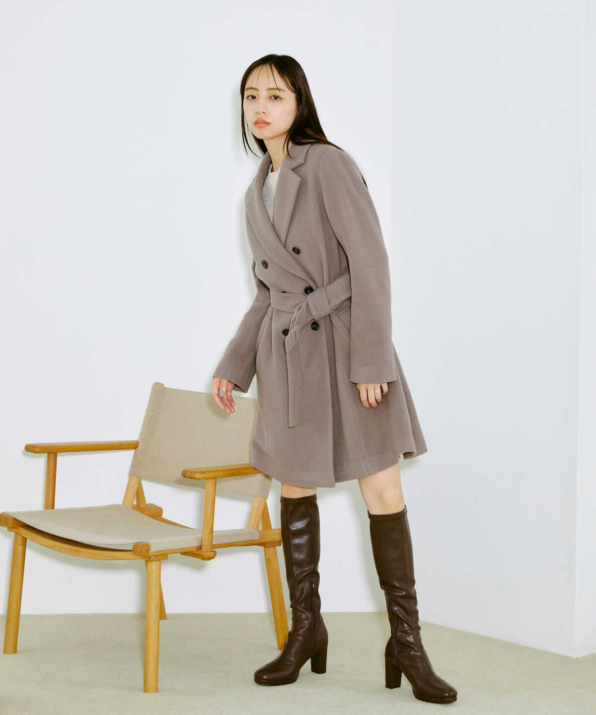 ZARA　ベルト付きウールコート　Sサイズ　ブラウン