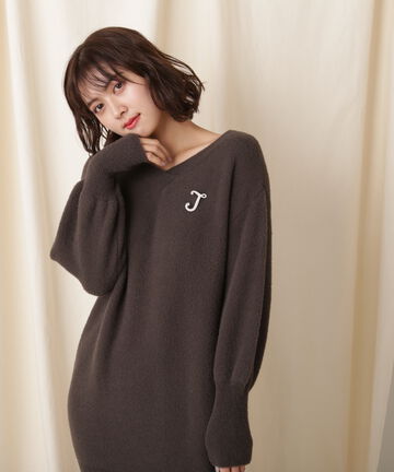  【先行予約12月上旬-12月中旬入荷予定】ブローチツキフェザーミニワンピース