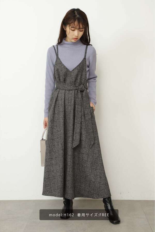 アシメストラップチェックロングジャンパースカート Free S Mart サンエービーディーオンラインストア Sanei Online Store