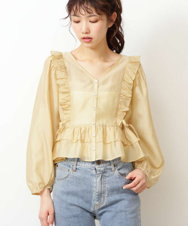 前後2wayシアー肩フリルサイドリボンブラウス Free S Mart サンエービーディーオンラインストア Sanei Online Store