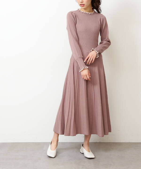 フリル使いプリーツ切替ニットワンピース Free S Mart サンエービーディーオンラインストア Sanei Online Store