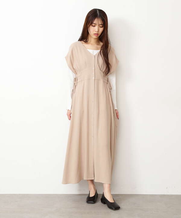 麻レーヨンフロントボタンフレンチスリーブワンピース Free S Mart サンエービーディーオンラインストア Sanei Online Store