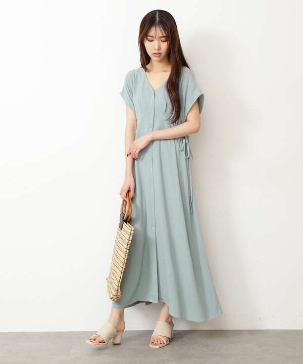 麻レーヨンフロントボタンフレンチスリーブワンピース サンエービーディーオンラインストア Sanei Online Store