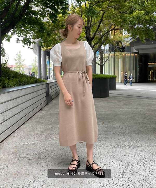 布帛ドッキング半袖ロングニットワンピース Free S Mart サンエービーディーオンラインストア Sanei Online Store