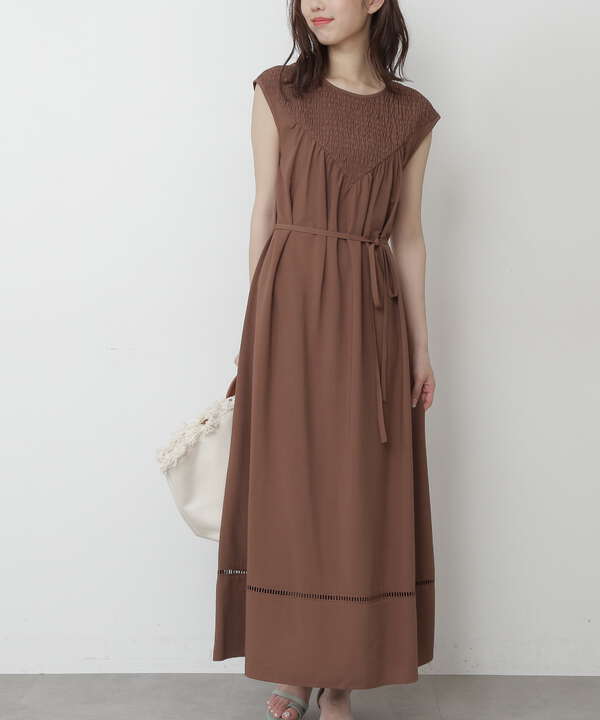 シャーリング切替ノースリーブサックワンピース Free S Mart サンエービーディーオンラインストア Sanei Online Store