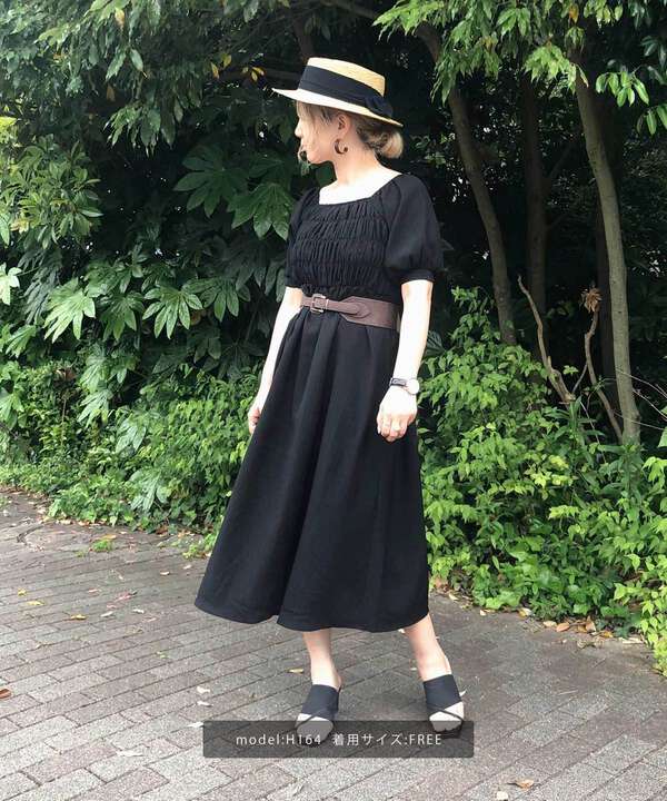 スクエアネックシャーリング半袖ワンピース Free S Mart サンエービーディーオンラインストア Sanei Online Store