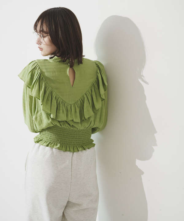 先行予約2月中旬 2月下旬入荷予定 Vヨークラッフルフリルブラウス Free S Mart サンエービーディーオンラインストア Sanei Online Store