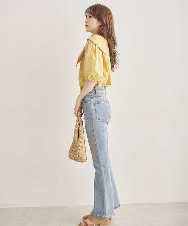 リボンカラーパフスリーブブラウス Free S Mart サンエービーディーオンラインストア Sanei Online Store