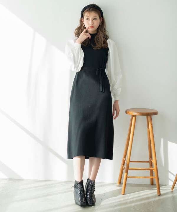 追加 追加生産予約2月上旬 2月中旬入荷予定 Sシリーズ対応商品 布帛ドッキングロングニットワンピース Free S Mart サンエービーディーオンラインストア Sanei Online Store