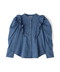 追加  バンドカラー肩フリルデニムブラウス
