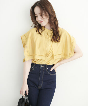 ハシゴレースビッグカラーノースリブラウス