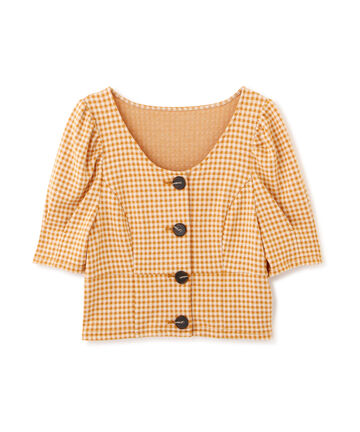 ギンガムジャガードパフスリーブカットソー