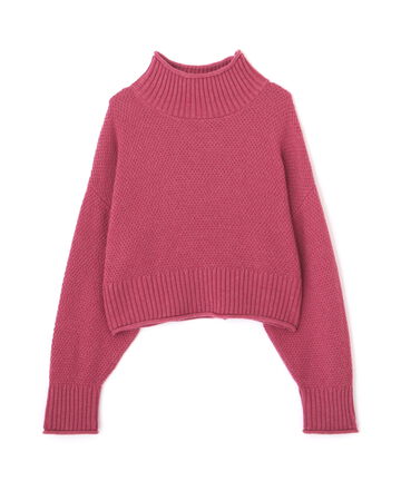 4者混鹿の子ショート丈タートルネックニット