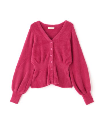 ショートシャギーペプラムニットカーデ