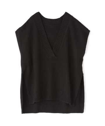 杢ストレッチVネックチュニックニットベスト