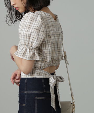 【先行予約6月中旬-6月下旬入荷予定】バックリボンチェックブラウス