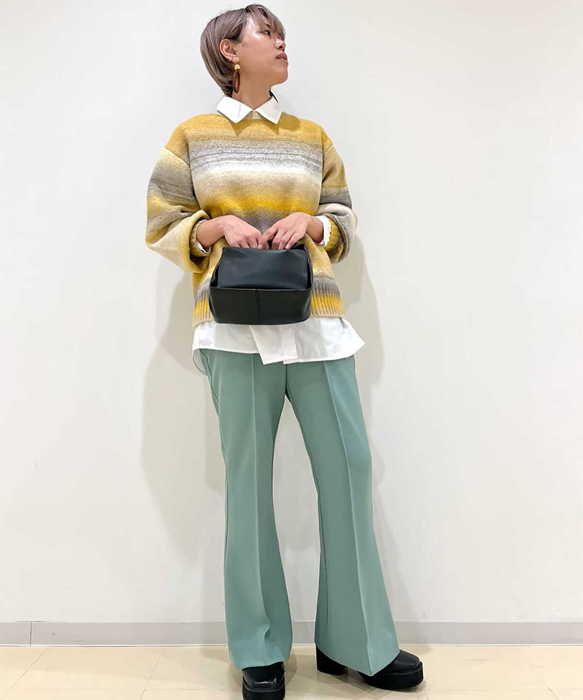＜岡崎紗絵さんコラボ＞ [Sシリーズ対応商品]カルゼカットソーフレアパンツ