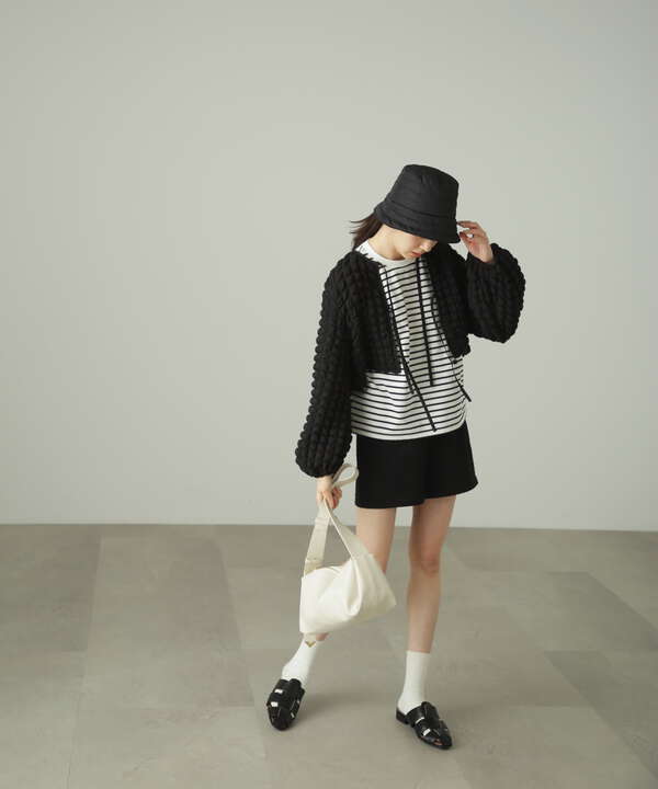 ［サックスカラーWEB限定］膨れジャガードハイウエストショートパンツ