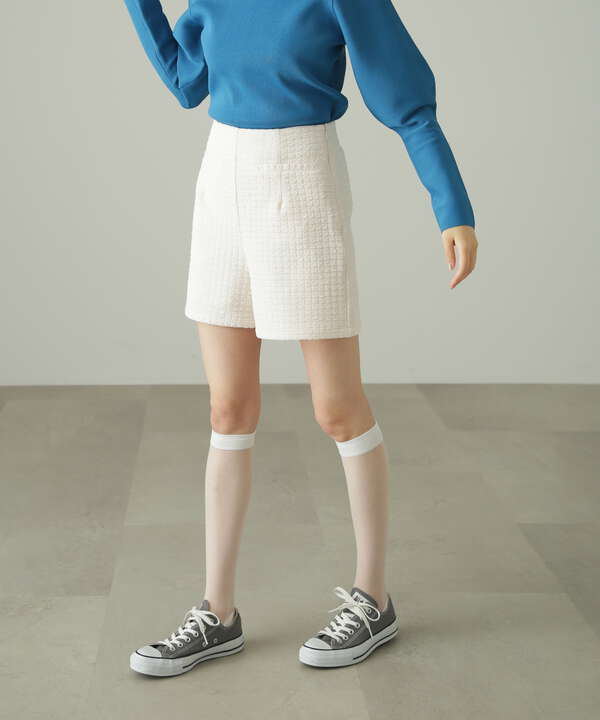 ［サックスカラーWEB限定］膨れジャガードハイウエストショートパンツ