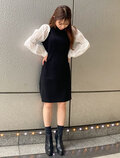 布帛ドッキングパフスリーブミニワンピース