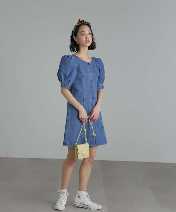 【追加生産予約5月中旬-5月下旬入荷予定】クルーネックデニムミニワンピース