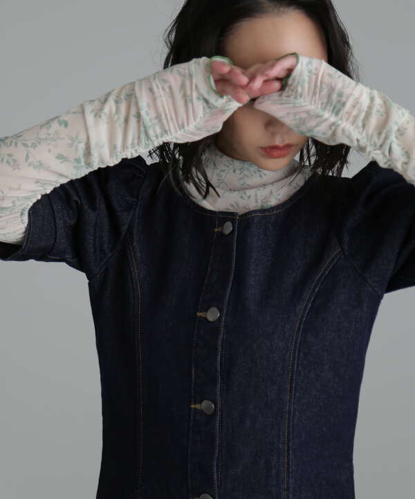 柄シアーハイネックカットソー