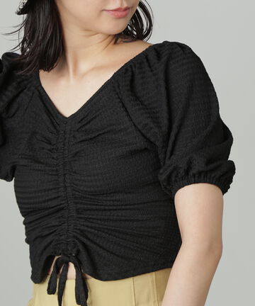 フロントシャーリング半袖カットソー