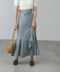 [Sシリーズ対応商品]ハイウエストラッフルフロントスリットマーメイドスカート