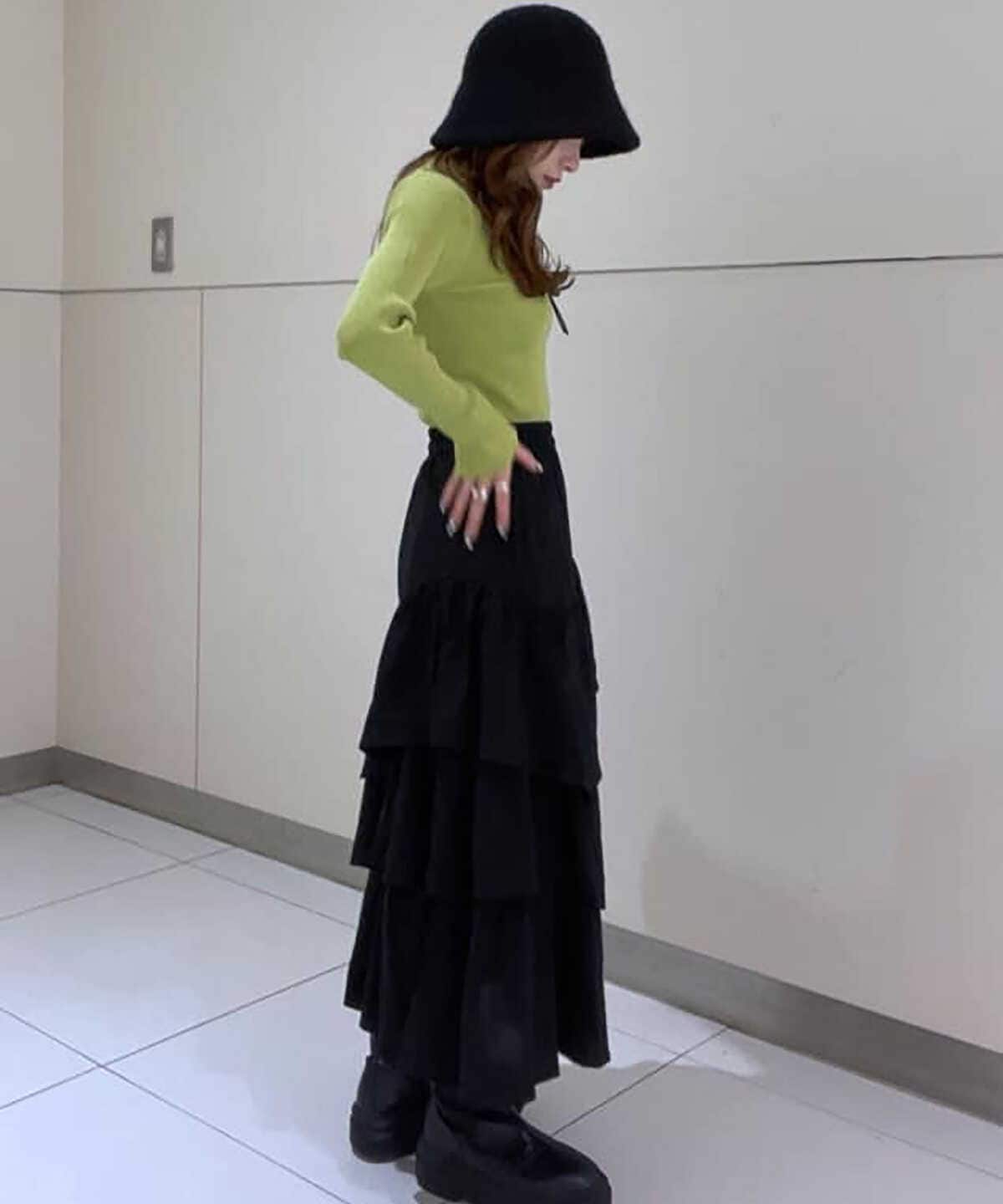 厚めACLENT Volume Wrap Check Skirt Beige - ロングスカート