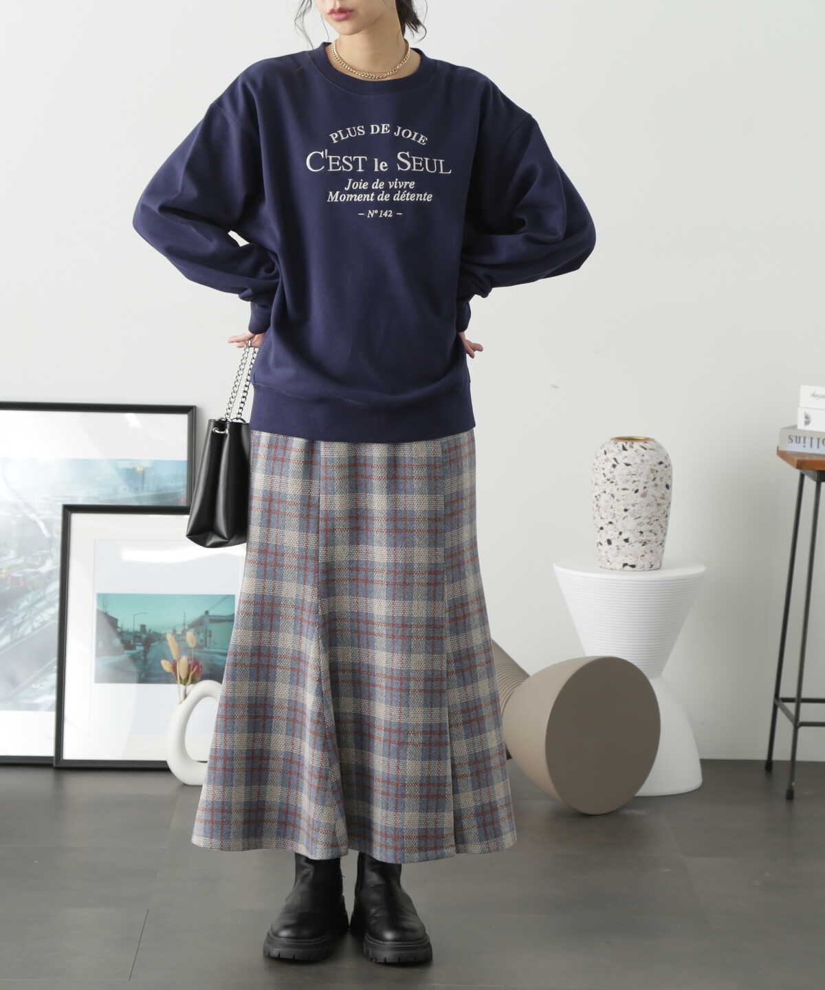 Sシリーズ対応商品]ツイードチェックオアネルマーメイドスカート