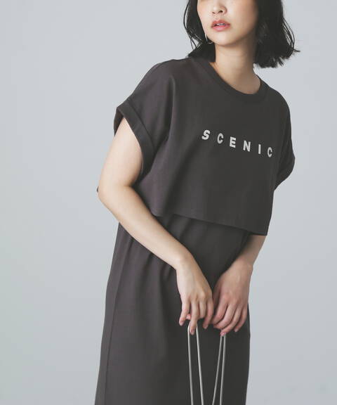 ロゴTシャツ×キャミワンピースセット
