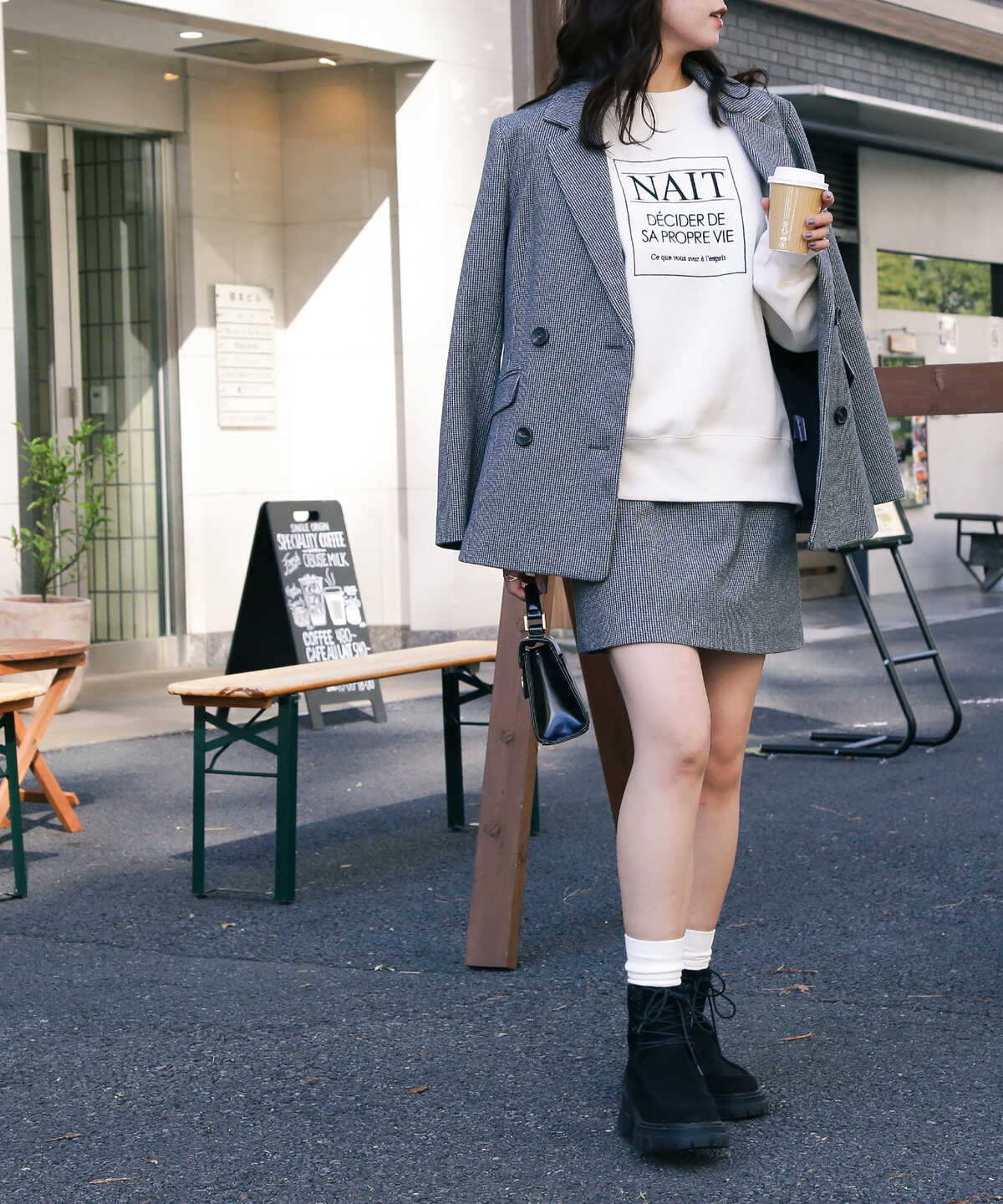 ＜セットアップ対応＞起毛チェックダブルブレストジャケット