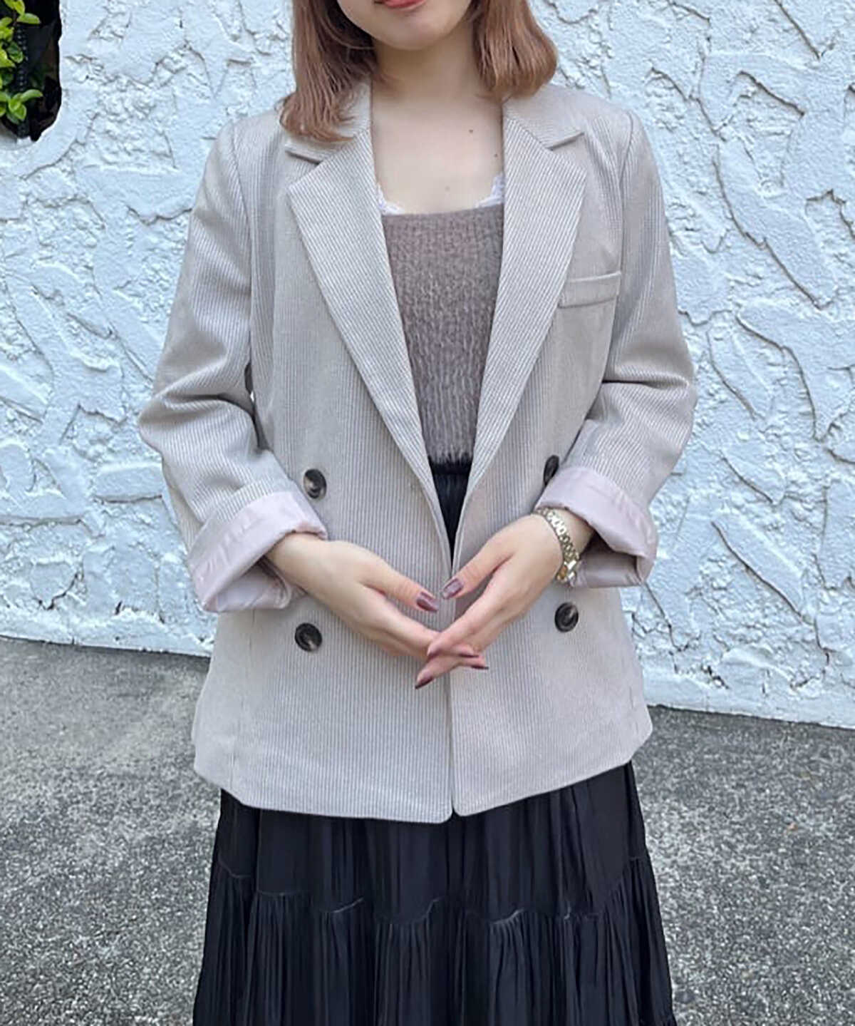 ＜セットアップ対応＞起毛チェックダブルブレストジャケット