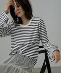 フレアスリーブ袖スリットボーダーTシャツ