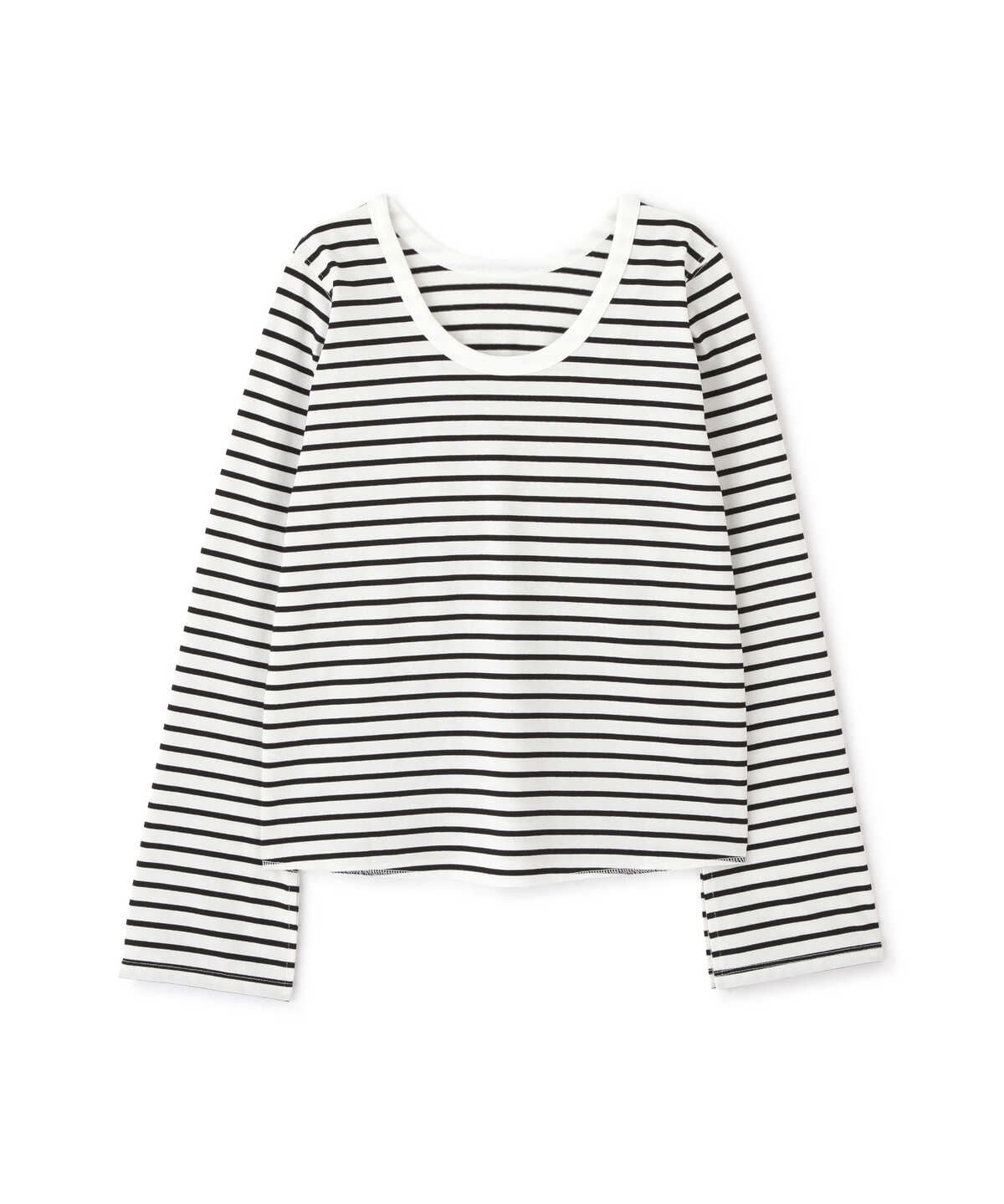 フレアスリーブ袖スリットボーダーTシャツ
