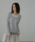 フレアスリーブ袖スリットボーダーTシャツ