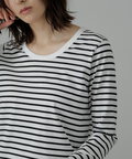 フレアスリーブ袖スリットボーダーTシャツ