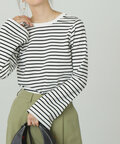 フレアスリーブ袖スリットボーダーTシャツ