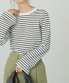 フレアスリーブ袖スリットボーダーTシャツ