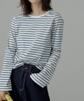 フレアスリーブ袖スリットボーダーTシャツ