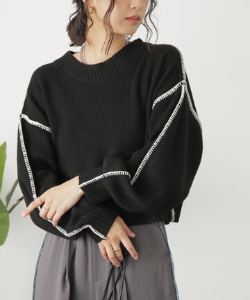 杢ストレッチ総針配色ステッチニット