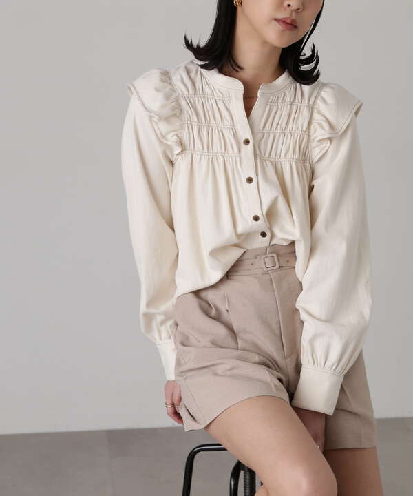 フロントシャーリングデニムブラウス（1314110014） | FREE 