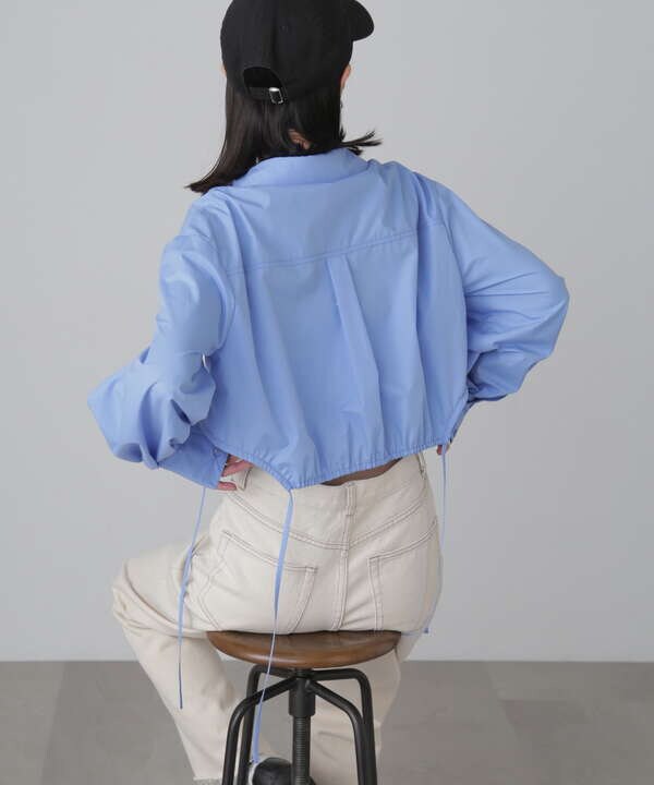 【追加生産予約5月下旬-6月上旬入荷予定:ブルーカラーのみ】裾ドロストカッティングショート丈シャツ